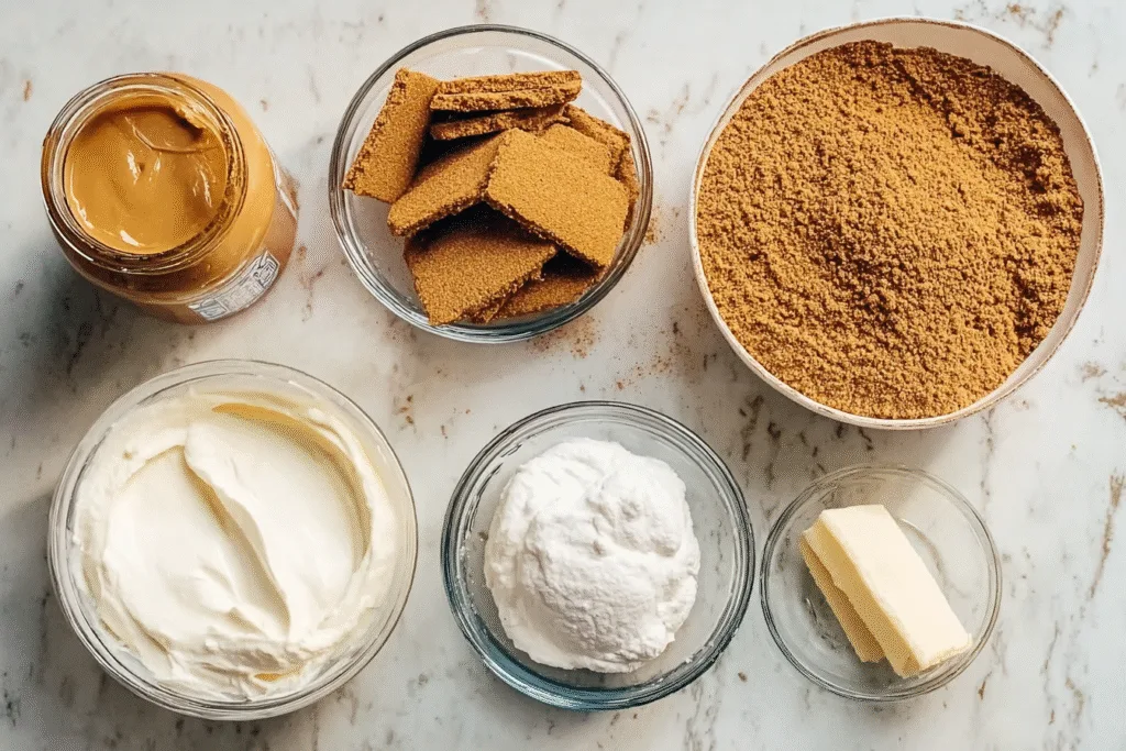 biscoff cheesecake ingredients flat lay