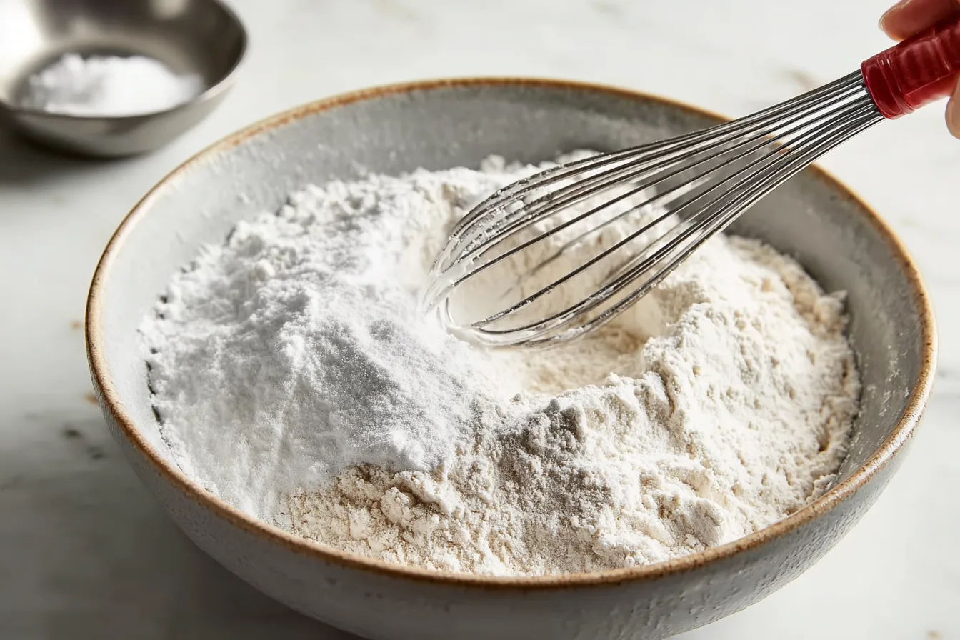 Dry ingredients being whisked for cinnamon roll cookies dough