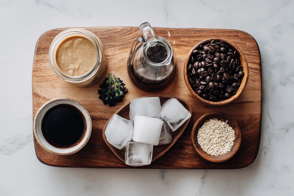 Tahini Iced Coffee recipe ingredients laid out