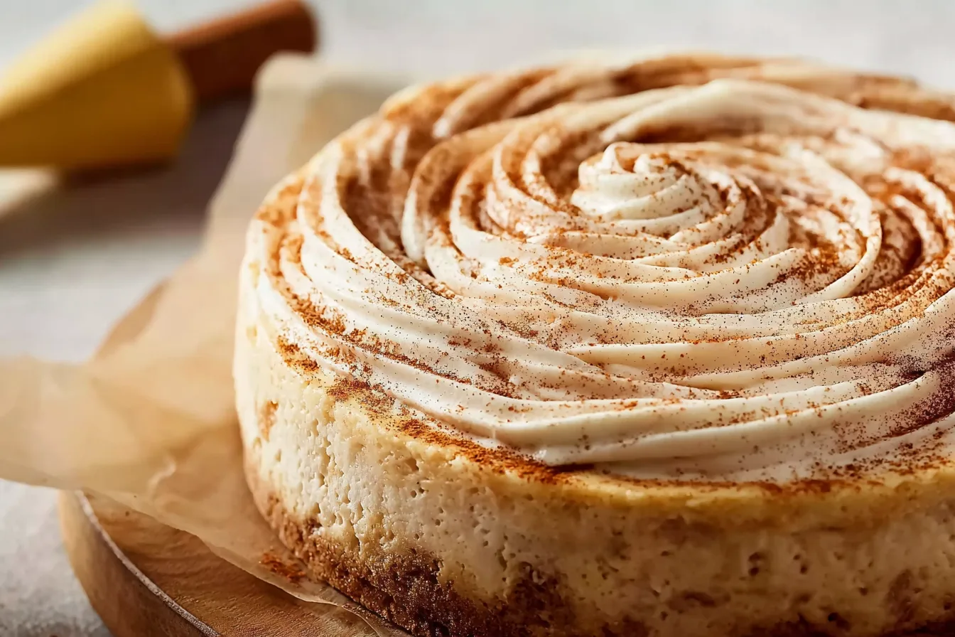 topping cinnamon roll cheesecake with cream cheese icing