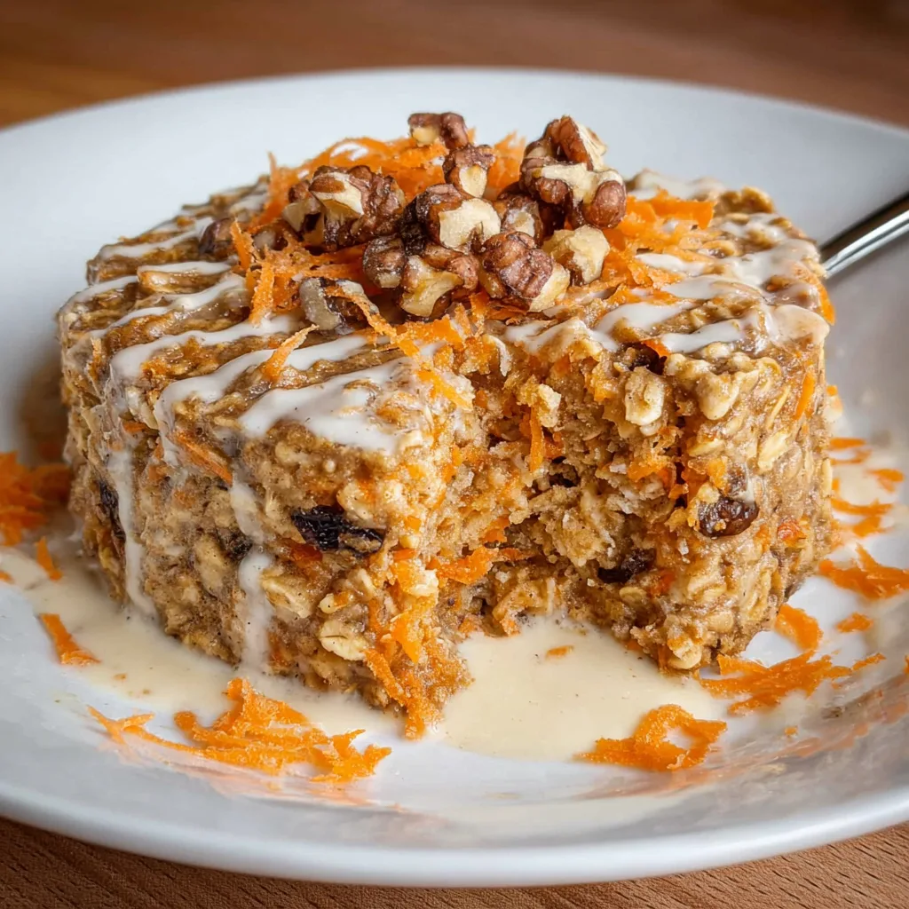 Baked carrot cake oatmeal square with grated carrot and nut topping