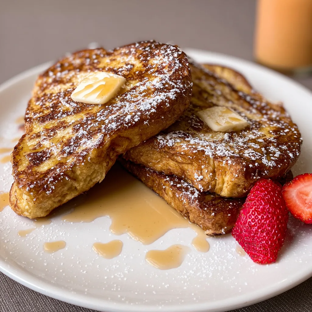 Plain croissant French toast served with butter and maple syrup