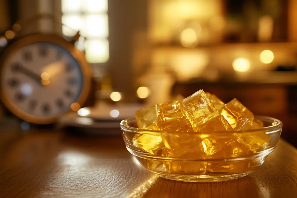 Gelatin trick cubes on dining table 30 minutes before dinner meal